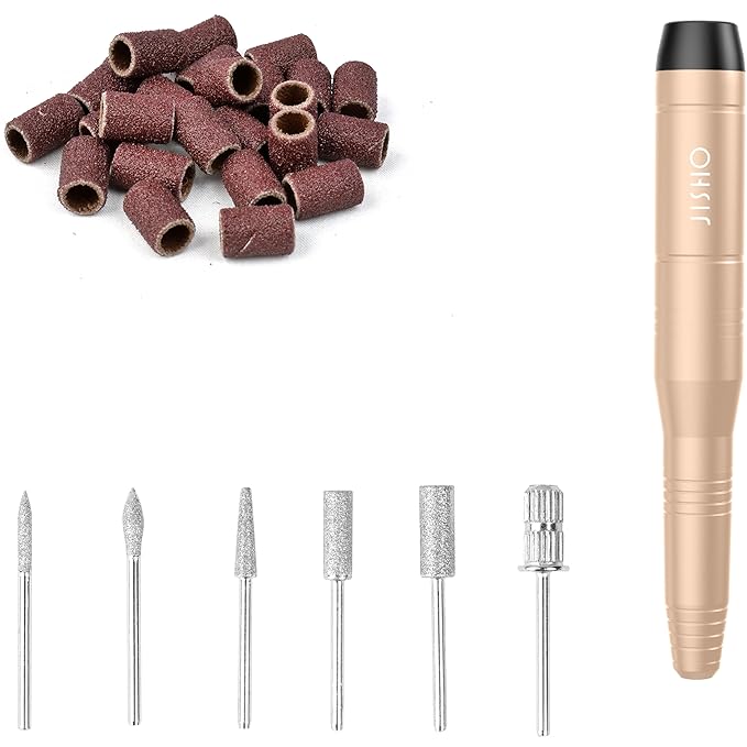 JISHO Nail Drill, Portable Electric Nail Drill Machine for Acrylic Nail Kit, Cordless with Max 15000 RPM, 12 in 1 Kit Electric Nail File Efile Nail Drill Gift for Beginner and Professional (Yellow)