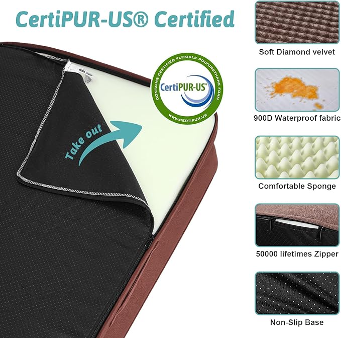 Orthopedic Dog Bed for Small Dogs,Waterproof Dog Sofa Beds with Sides, Supportive Foam Pet Couch Bed with Removable Washable Cover,Waterproof Lining and Nonskid Bottom,Brown(30" L x 20" W x 7.5" Th)