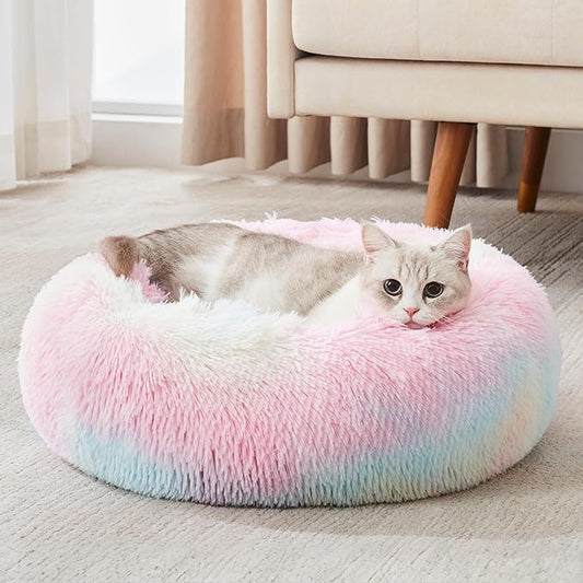 WESTERN HOME WH Calming Dog & Cat Bed, Anti-Anxiety Donut Cuddler Warming Cozy Soft Round Bed, Fluffy Faux Fur Plush Cushion Bed for Small Medium Dogs and Cats