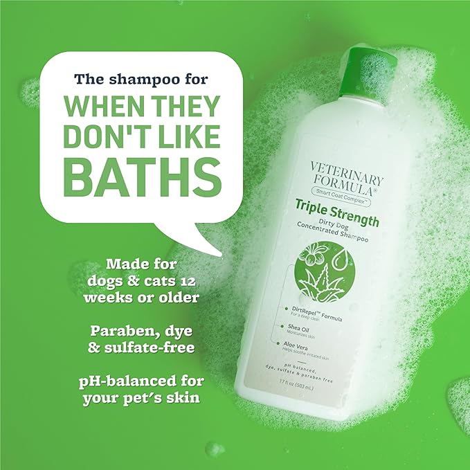 Veterinary Formula Smart Coat Complex Triple Strength Dirty Dog Concentrated Shampoo, 17 Fl oz – DirtRepel Tech Cleans Extra Dirty and Smelly Dogs – Contains Shea Butter and Aloe Vera to Soothe