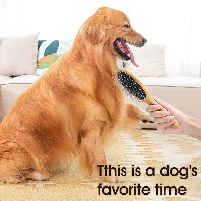 Molain Dog Grooming Brush - 20mm Stainless Steel Round Pins, Bamboo Handle, No Scratch Brush for All Hair Types (1Pc)