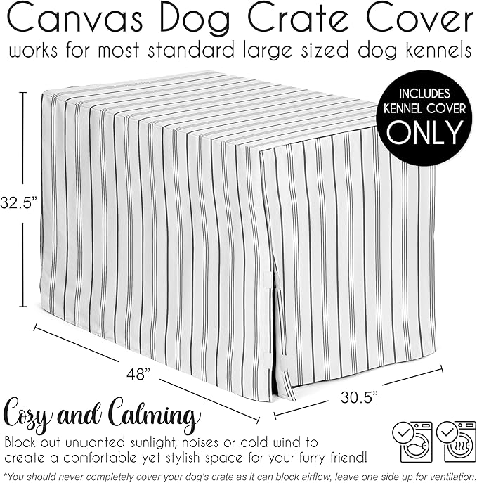 Sweet Jojo Designs White and Grey Stripe Dog Crate Cover – Kennel Covers for 48 Inch Pet Cage Large - Neutral Contemporary Modern Pinstriped Minimalist Gray