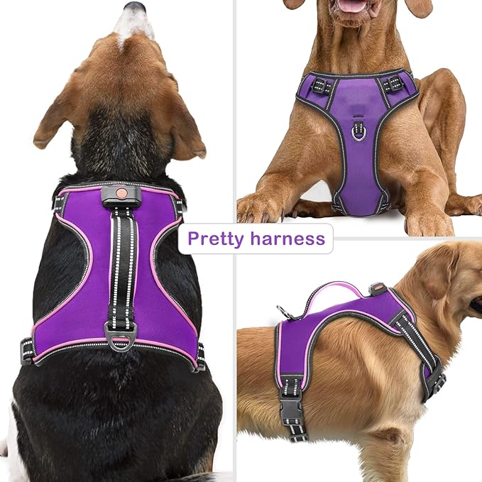 Light Up Dog Harness No Pull LED Dog Harness with Handle Vizbrite Rechargeable Lighted Dog Vest Harness for Small/Medium/Large/X-Large Size Dogs No Pull, 4 Point Adjustable Dog Harness