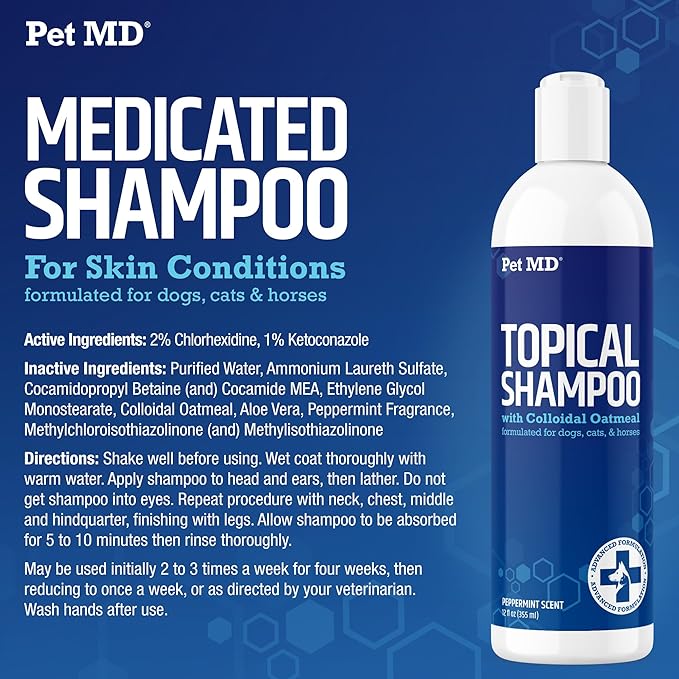 Pet MD TopicalShampoo for Dogs, Cats, & Horses- 12 oz