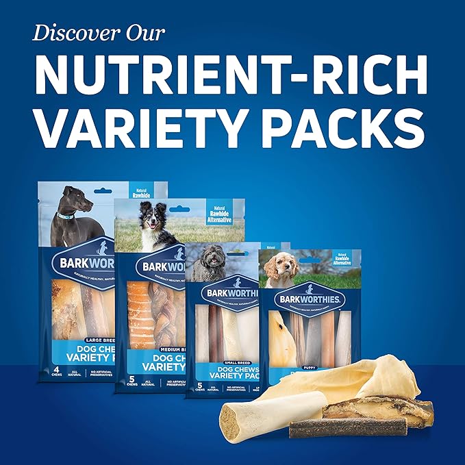 Barkworthies Healthy Dog Treats & Chews Puppy Dog Variety Pack (5 Chews) - Protein-Rich, All-Natural, Easily Digestible, Rawhide Alternative - Promotes Dental Health - Great Gift for All Dogs