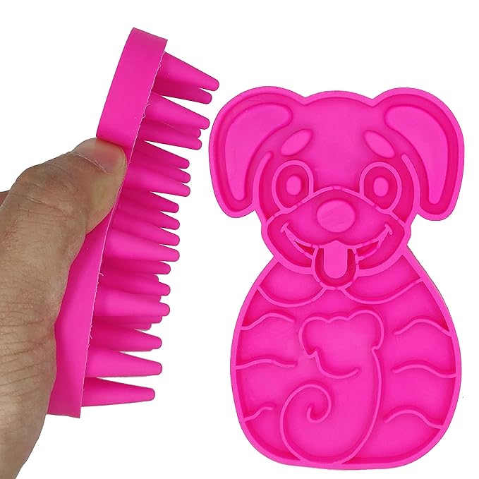 KIRTI Groom Brush,Massag Brush for Dogs, Cats, Small Animals and Pets with Short Hair Grooming Bathing Massaging and Deshedding Silicone Brush,Soft Rubber Bristles Pink