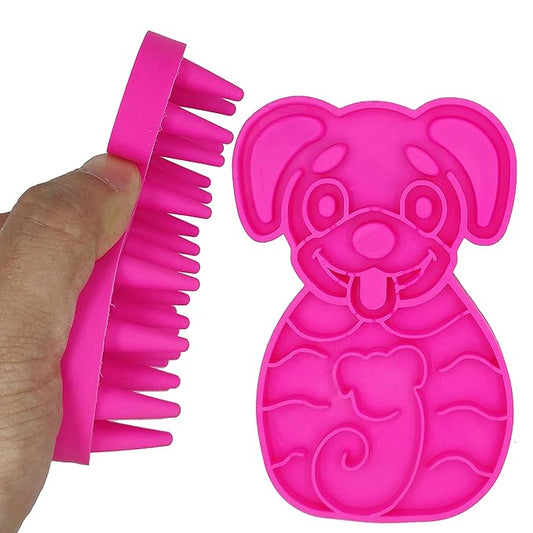 KIRTI Groom Brush,Massag Brush for Dogs, Cats, Small Animals and Pets with Short Hair Grooming Bathing Massaging and Deshedding Silicone Brush,Soft Rubber Bristles Pink