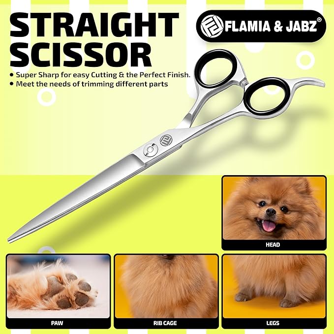 Professional Dog Grooming Scissors/Shears, Straight, for Dogs, Cats & Pets (Right Handed, Stainless Steel 7.5 Inch)