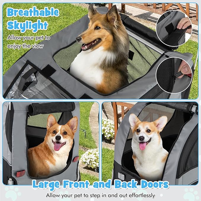 PETSITE Dog Bike Trailer, Dog Cart for Bicycle with 3 Breathable Mesh Entrances, Safety Flage, Easy Folding Pet Carrier with Quick Release Wheels, Pet Bike Trailer for Small & Medium Sized Dogs