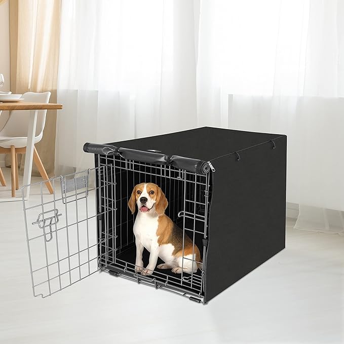 X-ZONE PET Double Door Dog Crate Cover - Polyester Pet Kennel Cover (Fits 24 30 36 42 48 inches Wire Crate) (36 Inch, Black)