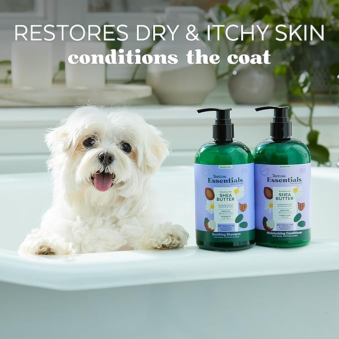 TropiClean Essentials Shea Butter Conditioner for Dogs | Restore Dry & Itchy Skin | Condition The Coat | Derived from Natural Ingredients