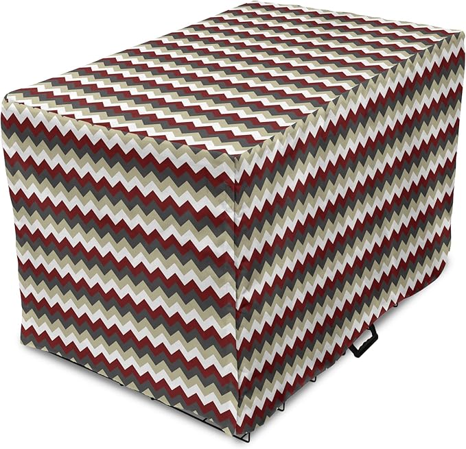 Lunarable Chevron Dog Crate Cover, Chevron Pattern with Vivid Color Scheme Stripes Design Modern Geometric, Easy to Use Pet Kennel Cover for Medium Large Dogs, 42 Inch, Burgundy Grey Eggshell