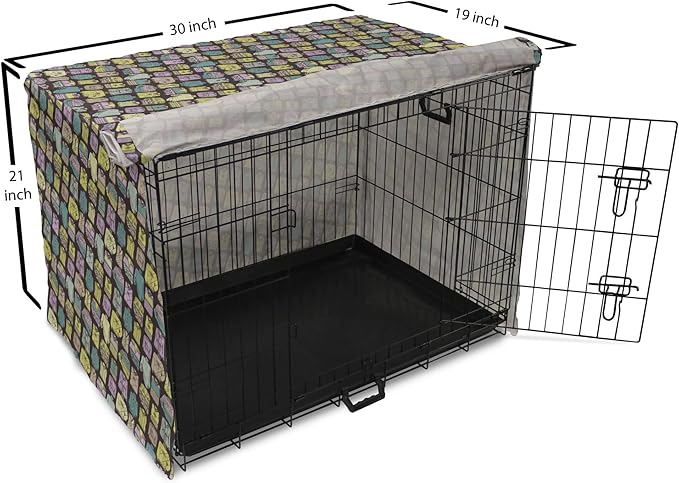 Ambesonne Fashion Dog Crate Cover, Diagonal Vintage Knitted Clothing Outfits Autumn Spring Winter Seasons, Easy to Use Pet Kennel Cover for Cats & Medium Dogs, 30 Inch, Dark Brown Multicolor