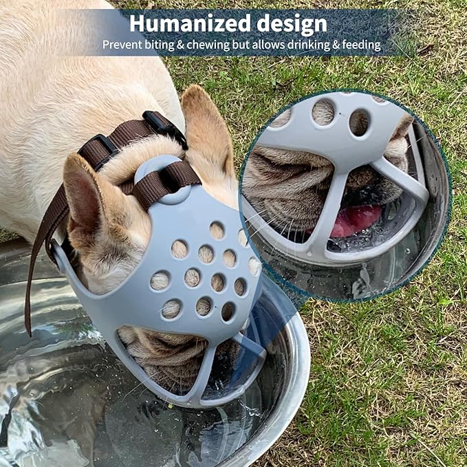 BARKLESS Short Snout Dog Muzzle, Soft Silicone Flat Faced Muzzle for French Bulldog Shih Tzu and Pug for Biting Chewing Licking and Grooming, Allows Panting