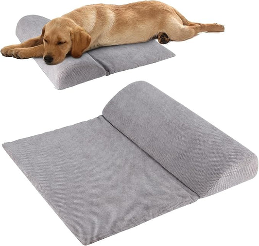 Dog Bolster Pillow with High Resilience Foam, Headrest for Large Dogs, Benefit for Cervical Vertebra and Neck, Easy to Carry, Machine Washable Cover＆Easy to Clean(Grey)