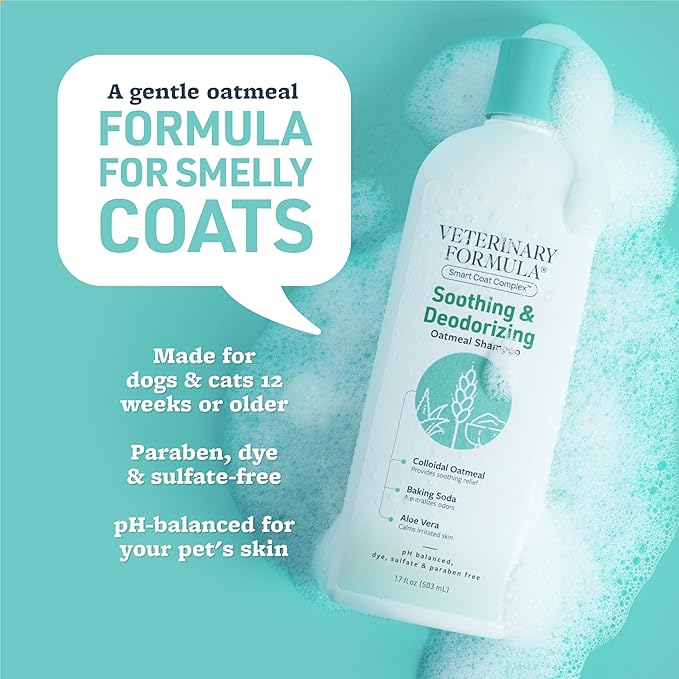 Veterinary Formula Smart Coat Complex Soothing and Deodorizing Oatmeal Shampoo for Dogs, 17 Fl oz – Baking Soda Eliminates Odors, Aloe Vera & Oatmeal Cleanse and Hydrate Skin – Long-Lasting Fragrance
