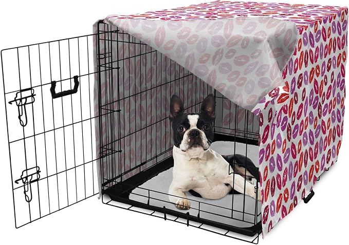 Lunarable Kiss Dog Crate Cover, Fun Colorful Design Lipsticks Kisses Fashion Illustration Print Artwork, Easy to Use Pet Kennel Cover for Medium Large Dogs, 22 Inch, Fuchsia and Raspberry