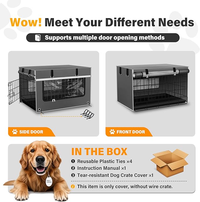 Dog Crate Cover 36 Inch [2025 Upgraded 1680D Fabric] – Heavy-Duty Insulated & Breathable Dog Kennel Cover, 36’’L×23’’W×25’’H Windproof & Light-Blocking, Gray(Cover Only)