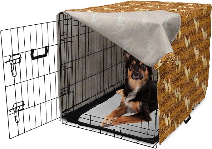 Lunarable Camel Dog Crate Cover, Traditional Pattern with Strokes Desert Animal Repetition in Folk Accessories, Easy to Use Pet Kennel Cover for Medium Large Dogs, 36 Inch, Apricot and Cream