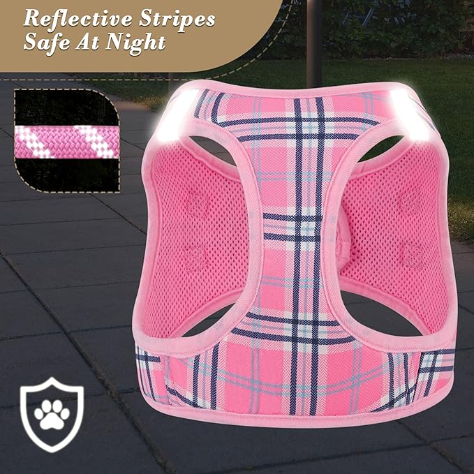 Athena Collection Step-in Dog Harness with 5 ft Leash, Large Dog Harness Leash Set Large No Pull Dog Vest Harness with Reflective Strips Adjustable Velcro, Easy Walk Dog Harness, Pink