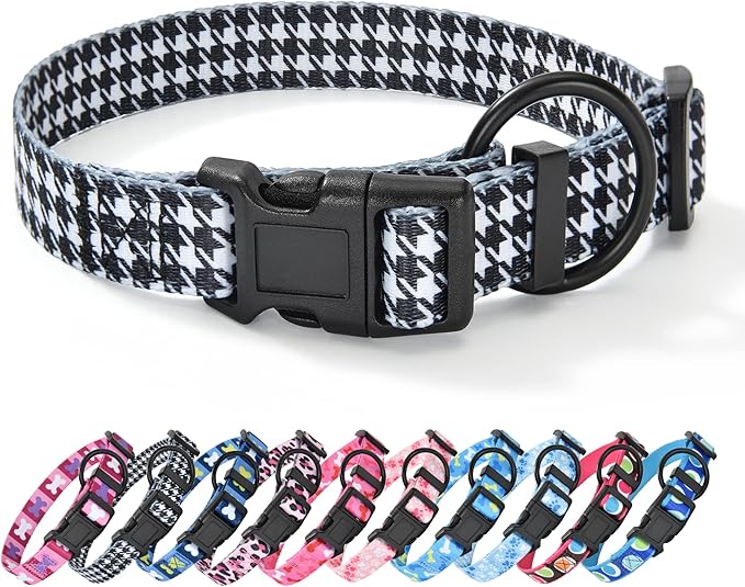 Mile High Life Dog Collar | Nylon Puppy Collars w Cute Patterns | Lightweight Girl Dog Collar | Boy Dog Collar for Small/Medium/Large Dogs (Black White, Medium)