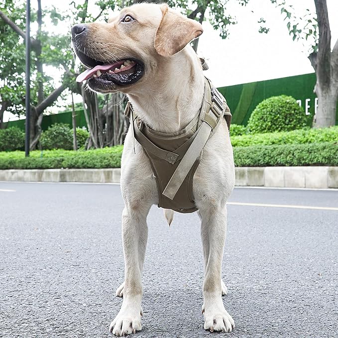 Tactical Dog Harness with All 4 Metal Buckle, Working Dog Vest with Reflective Patch and Reflective Do Not Pet Patch, Dog Vest Harnesses with Handle, Black for Small,Medium, Large Dog, Brown XL