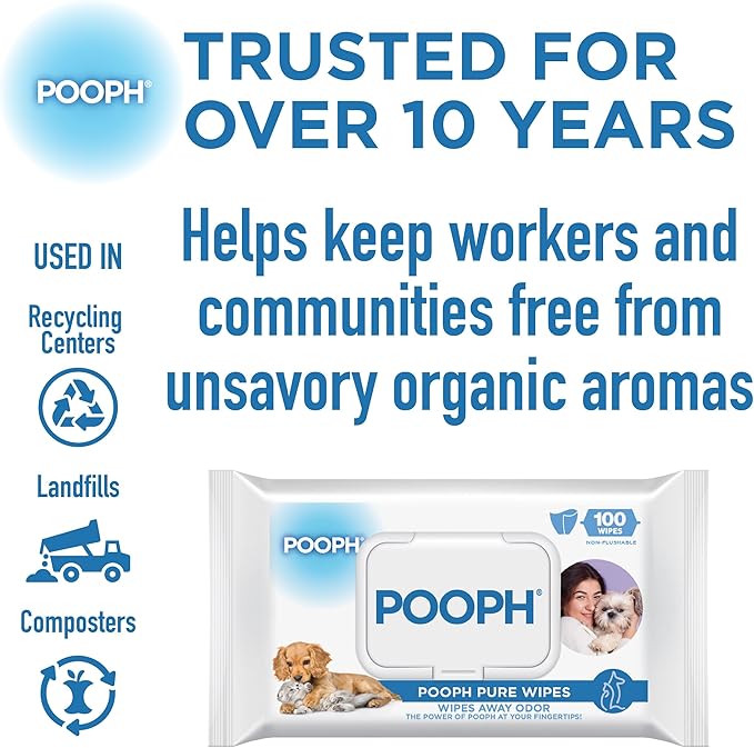 POOPH® Pure Wipes™ – Odor-Elimination | Dog Paw Cleaner Butt Face Ear & Fur | No Fragrance, No Harsh Chemicals | Gentle & Effective On-The-Go Clean for Pets, Cars | Puppy Essentials & - 100 Count Pack
