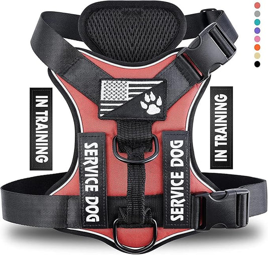 Demigreat Service Dog Harness, Reflective Dog Vest Harness with 5 PCS Patches, Adjustable Soft Oxford Pet Harness, Inner Layer Mesh, Easy to Control for Small Medium Large Dogs…