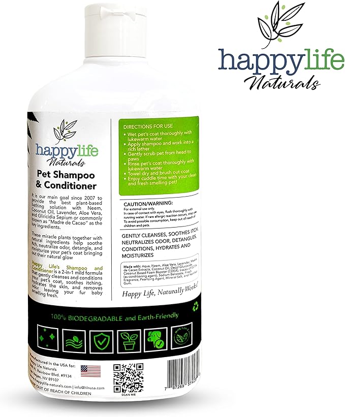 Dog Shampoo and Conditioner 2-in-1 Formula Natural Ingredients for Dogs & Cats - Cat Shampoo and Conditioner - Detangler Dog Shampoo Itchy Skin Relief - Hypoallergenic 500mL