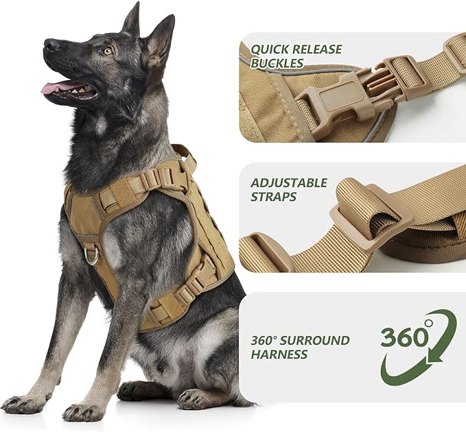 Tactical Dog Harness Vest with Handle for Large Medium Dogs No Pull Adjustable Reflective K9 Military Service Pet Harnesses for Walking Hiking Training (M)