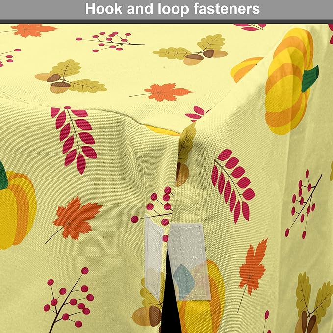 Lunarable Autumn Pumpkin Dog Crate Cover, Seasonal Image with Fall Botanical Elements Leaves and Acorns, Easy to Use Pet Kennel Cover for Cats & Medium Dogs, 24 Inch, Pastel Yellow Multicolor