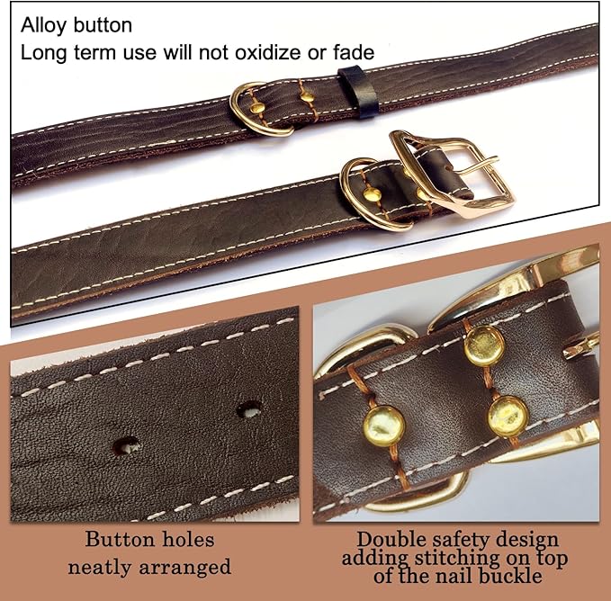 Leather Dog Collar,Heavy Duty Dog Collar Leather,with Strong Metal Buckle Genuine Leather Collar for Dogs,for Small Dog,Medium Dog,Large Dog and Extra Large Dog (XL: 1.4" Width for 19.7"-25.6" Neck)