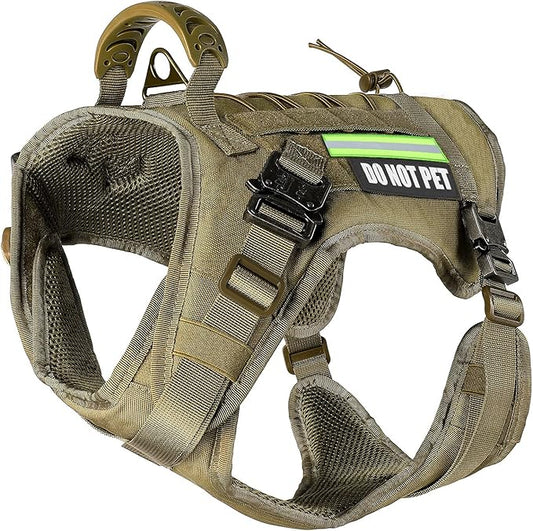 Tactical Dog Harness with All 4 Metal Buckle, Working Dog Vest with Reflective Patch and Reflective Do Not Pet Patch, Dog Vest Harnesses with Handle, Black for Small,Medium, Large Dog, Brown XL