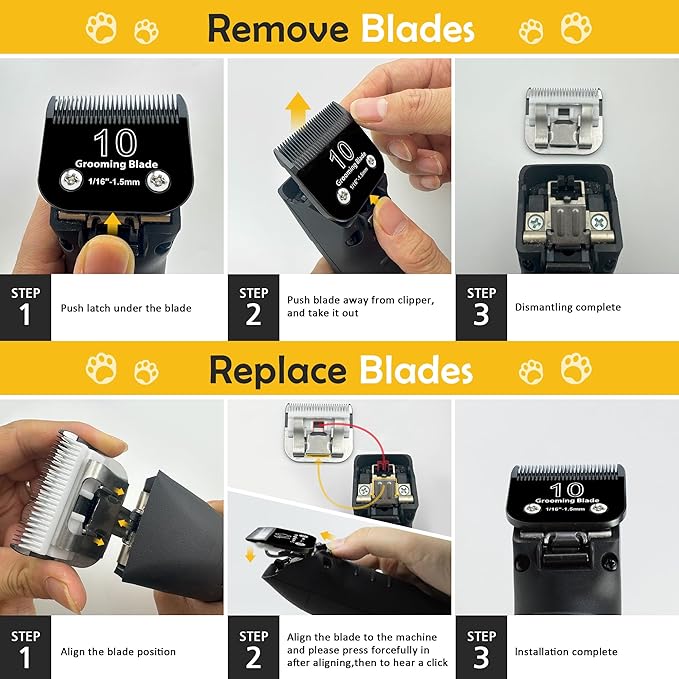 10# Dog Grooming Clipper Replacement Blades, Detachable Blade Compatible with Andis/wahl/Oster Pet Clippers,10 Blade 1/16-inch, Made of Ceramic & Stainless Steel Blade, Black