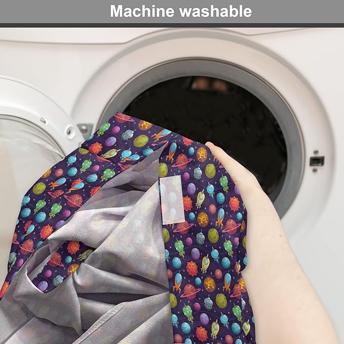 Lunarable Outer Space Dog Crate Cover, Cartoon Planets and Space Ships with Space Background Fun Science, Easy to Use Pet Kennel Cover for Medium Large Dogs, 42 Inch, Dark Blue