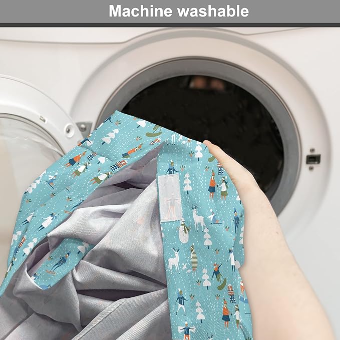 Lunarable Christmas Dog Crate Cover, Winter Games Theme Pattern with Snowman Trees Snowboard Reindeer and Adults, Easy to Use Pet Kennel Cover for Medium Large Dogs, 42 Inch, Multicolor