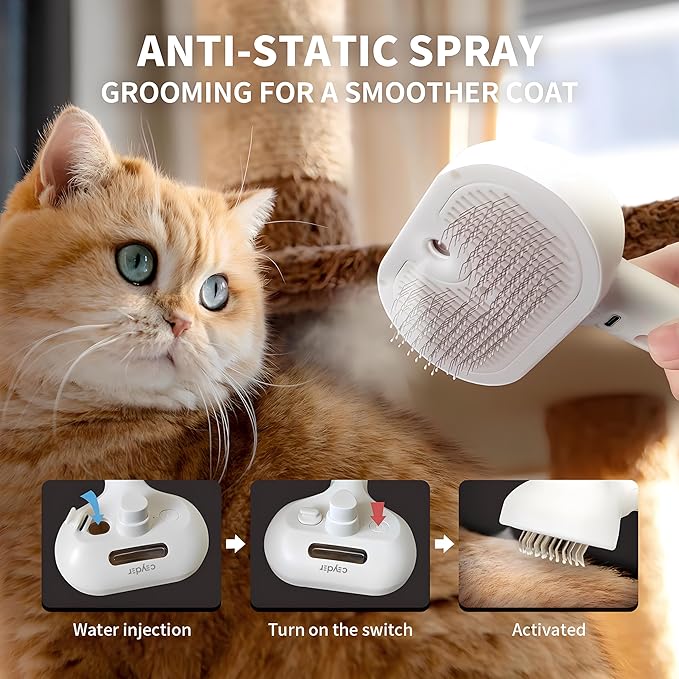 Cat Steam Brush For Shedding, Grooming Tool for Cats and Dogs with Steam Function, Massage, and Shedding Hair Removal - Ideal for Pets, Featuring Weighted Blanket Technology, Hair Brush (white comb)