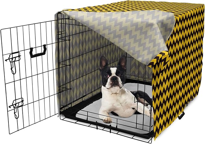 Lunarable Chevron Dog Crate Cover, Geometric Stripes Symmetric Large Parallel Line Glide Reflection Image, Easy to Use Pet Kennel Cover for Small Dogs Puppies Kittens, 22 Inch, Dark Brown Earth Yellow