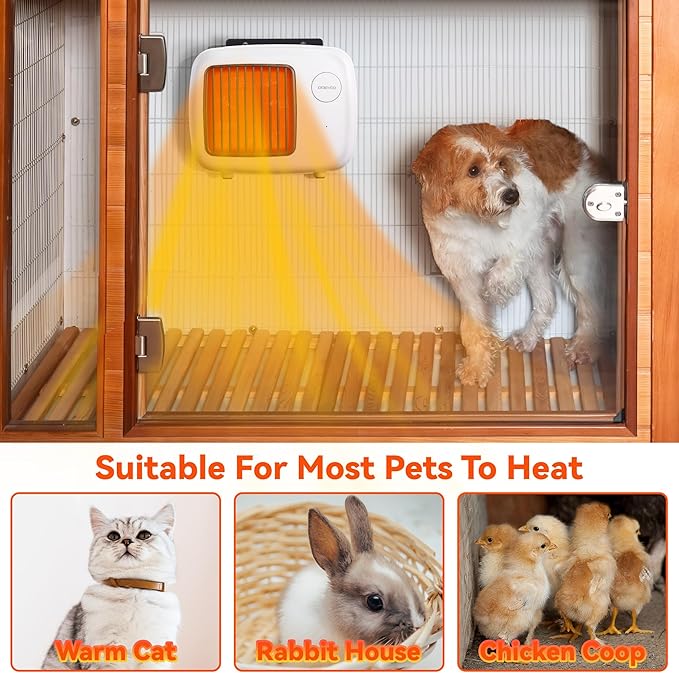 Dreyoo Dog House Heater with Thermostat, Pet House Heater with 6FT Anti Chew Cord and Safe Overheat Protection, 2 Heating Mode (200/400W) Pet House Furnace for Dogs Chicken Coops Rabbits(White,1 Pcs)
