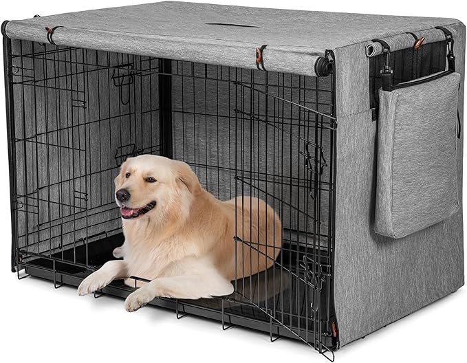 600D Dog Crate Cover, Waterproof Pet Kennel Cover with Storage Bag, Dog Cage Cover Fit for 24 Inch Wire Crate, 24 Inches, Gray (Cover Only)