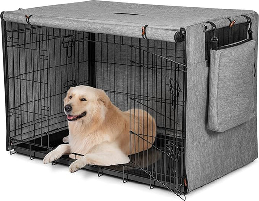 600D Dog Crate Cover, Waterproof Pet Kennel Cover with Storage Bag, Dog Cage Cover Fit for 42 Inch Wire Crate, 42 Inches, Gray (Cover Only)