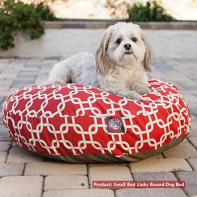 Red Links Small Round Indoor Outdoor Pet Dog Bed With Removable Washable Cover By Majestic Pet Products