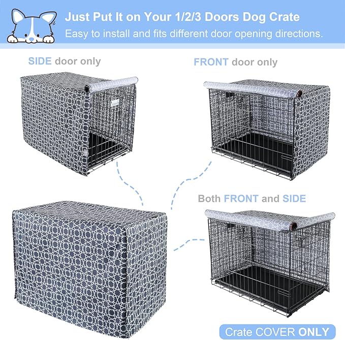 Explore Land Pattern Dog Crate Cover for 24 Inches Wire Cage, Heavy-Duty Polyester 1 2 3 Doors Standard Metal Pet Kennel Enclosure (Morocco)