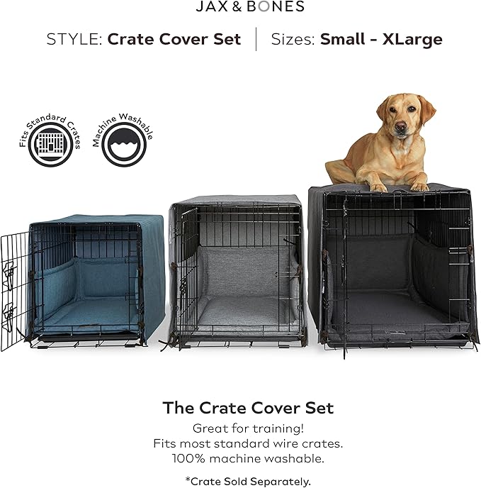 Jax & Bones Dog Crate Cover & Dog Crate Pad Set - Includes Crate Bed, Kennel Cover, & Soft Liner That Acts Like a Bumper - Small Lark Ivory - Made in USA