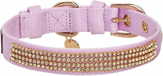 Blueberry Pet Sparkling Rhinestone Adjustable Dog Collar with Metal Buckle, Lavender, Neck 17-20.5", for Large Breed