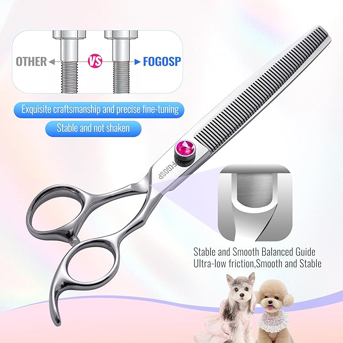 Thinning Shears for Dogs Grooming 7.5 in Professional Long Dog Thinning Shears 50 Teeth Dog Grooming Scissors for Pet Cat Japan 440C Stainless Steel 30% Thinning Rate(7.5'',Blending)