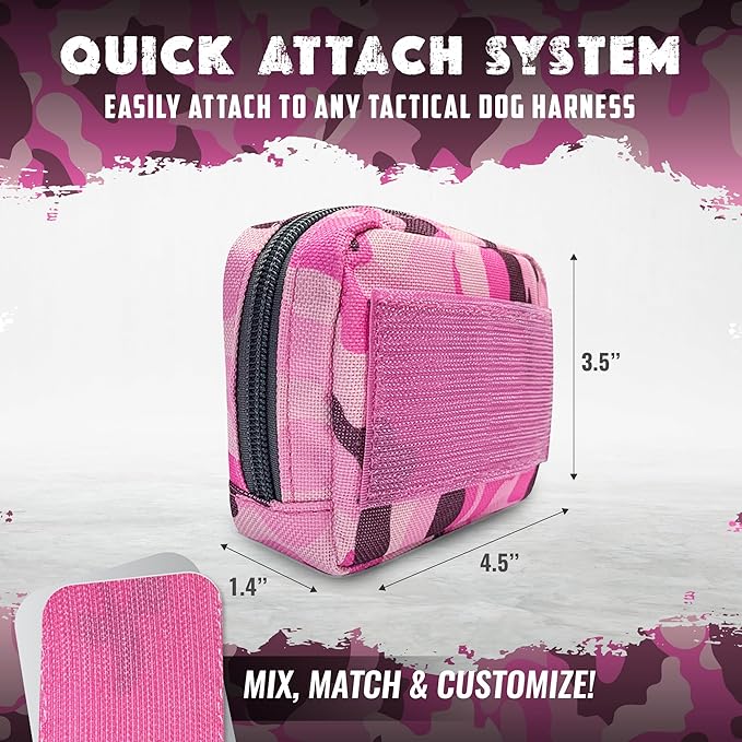 2 Pack Molle Pouches for Dog Harness - Tactical Dog Pouch for Dog Backpack Harness - Dog Saddle Bag Tactical Dog Gear - Tactical Dog Harness Bag for Carrying Treats, Poop Bags, Keys & more (Pink Camo)