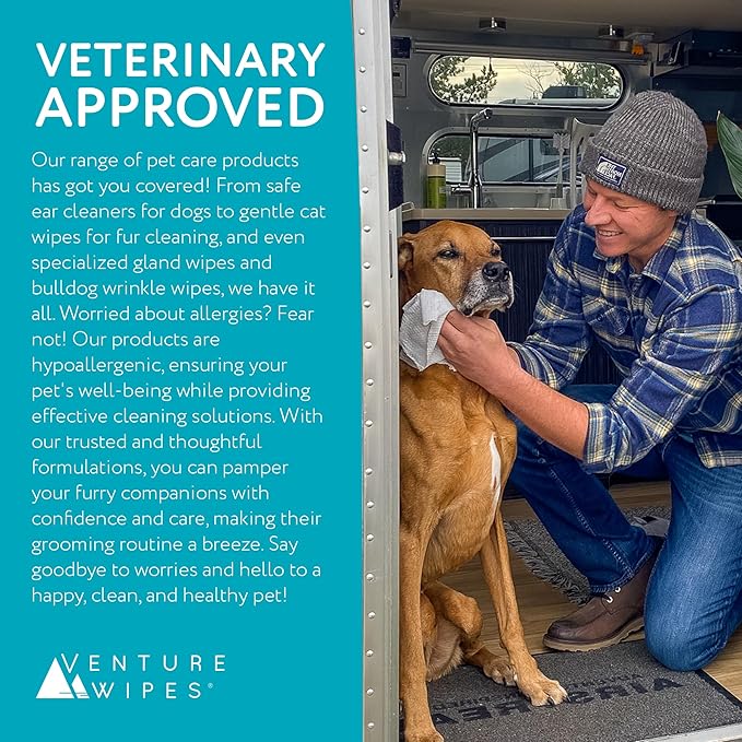 Venture Wipes Happy Paws - Natural Pet Wipes for Dogs and Cats - Biodegradable Grooming Wipes for Paws, Eyes, Ears, and More - Large Cleansing Cloths for Pet Care Essentials (Pull Pack - 40 Count)