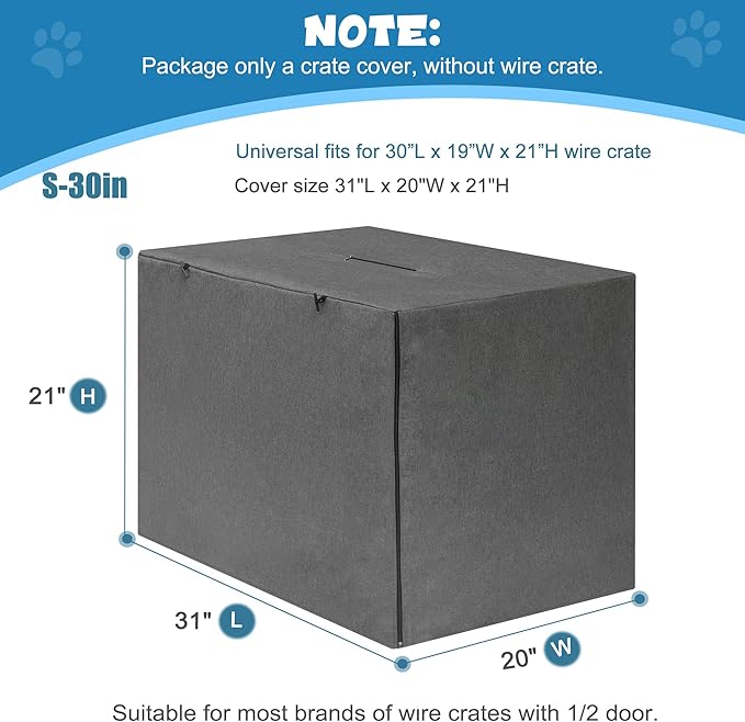 Deblue 30 Inches Dog Crate Cover, Durable Polyester Indoor Pet Kennel Cover Fit for 1 2 Doors Standard Wire Cage (Grey)