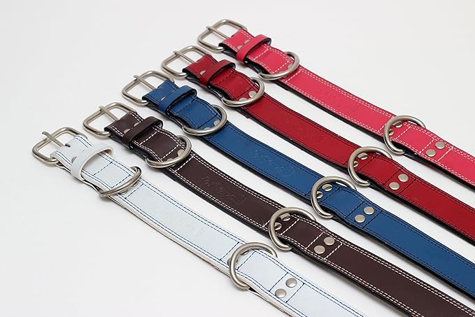 Premium Leather Collars with Stainless Steel Buckles (15"-18", Chocolate)